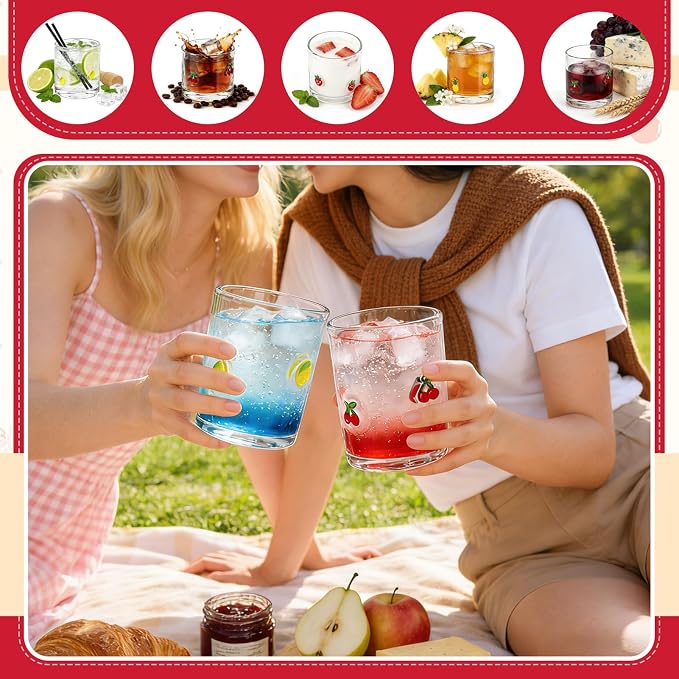4 Pcs Fruit Icon Juice Glasses | 14oz Cute Pattern Stemless Wine Glass - Image 5