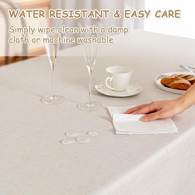 MYSKY HOME Table Cloth 60x102 in Rectangle, Cotton Tassel Linen Look Waterproof, Wrinkle Free Table Cover with Beige Tassels for Kitchen Dining, Party