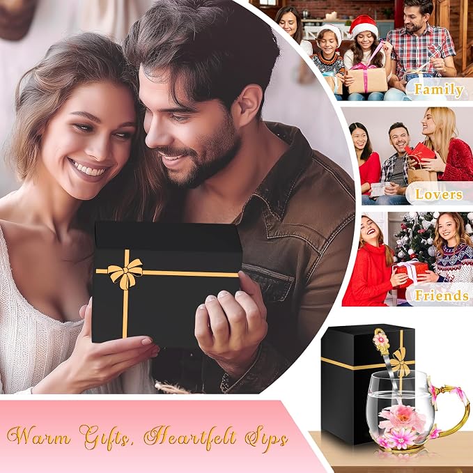 Women Glass Tea Coffee Pretty Cup Set Cute Mug Christmas Xmas Birthday Romantic - Image 5