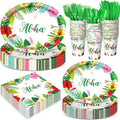 350 Pcs Summer Hawaiian Party Supplies Luau Oval Plates and Napkins Set Palm by Pajean