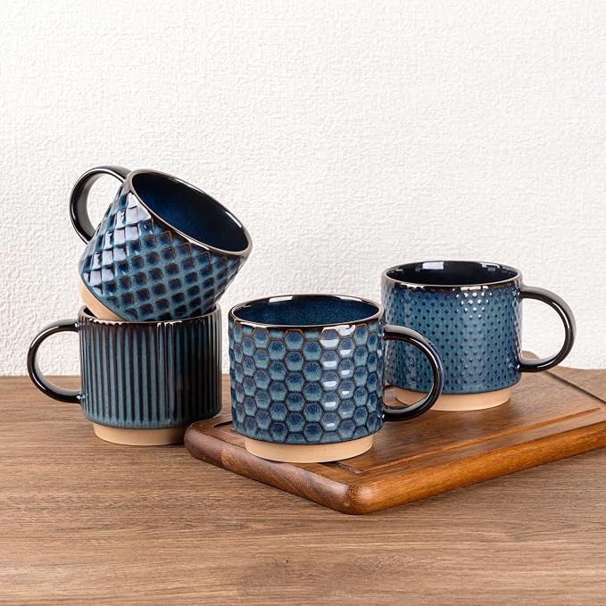 GBhome 15 OZ Stackable Coffee Mugs Set of 4, Ceramic Coffee Cups Set | 4 by GBhome