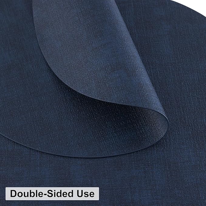 homing Round Faux Leather Placemat and Coaster 6 Packs, Washable Heat Resistant Dining Place Mats, Wipeable Double-Sided Table Mats for Indoor and Outdoor, Diameter 13 and 3.93 inch, Navy