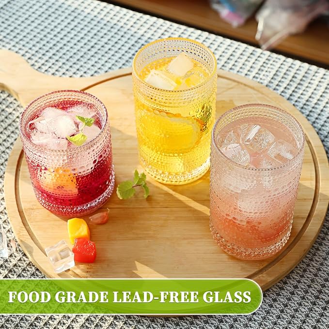 Hobnail Drinking Glasses Set of 4, 10oz Kitchen Water Glasses Cup & 12oz - Image 4