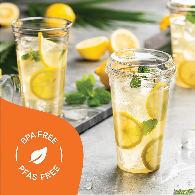 24 oz Clear Plastic Cups with Strawless Sip-Lids PET Crystal Clear Disposable - Image 3