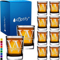 Personalized Split Script Initial and Name Set of 10 2oz Etched Square Shot Glass Engraved with Custom Text Birthday Gift for Men and Women