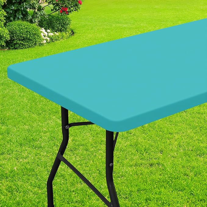 Smiry Rectangle Picnic Table Cloth, Waterproof Elastic Fitted Tablecloths for 5 Foot Tables, Washable Polyester Table Cover for Camping, Indoor and Outdoor (Turquoise, 30"x60")