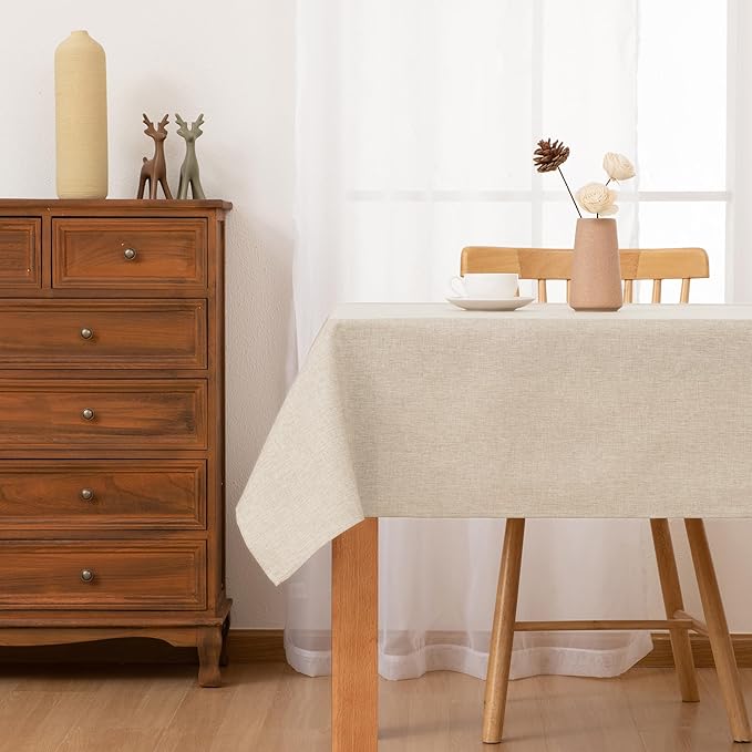 Hiasan 2 Pack Faux Linen Rectangle Tablecloth - Wrinkle and Stain Resistant Washable Table Cloth for Kitchen Dining Room Holiday Table Cover for Dinner, Beige, 70 x 120 Inch