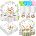 350 Pcs Easter Plates Set Bunny Birthday Decorations by Pajean