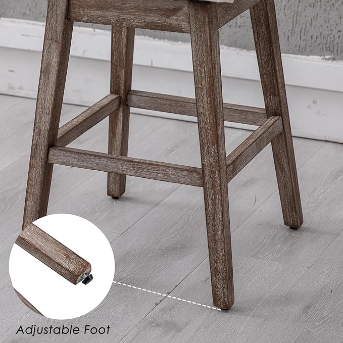 Counter Height Bar Stools Set of 2, Linen Fabric Mid Century Modern Swivel Barstool with Back & Wood Legs Comfy Upholstered Counter Chairs for Home Bar/Dining Room/Restaurant, Cream