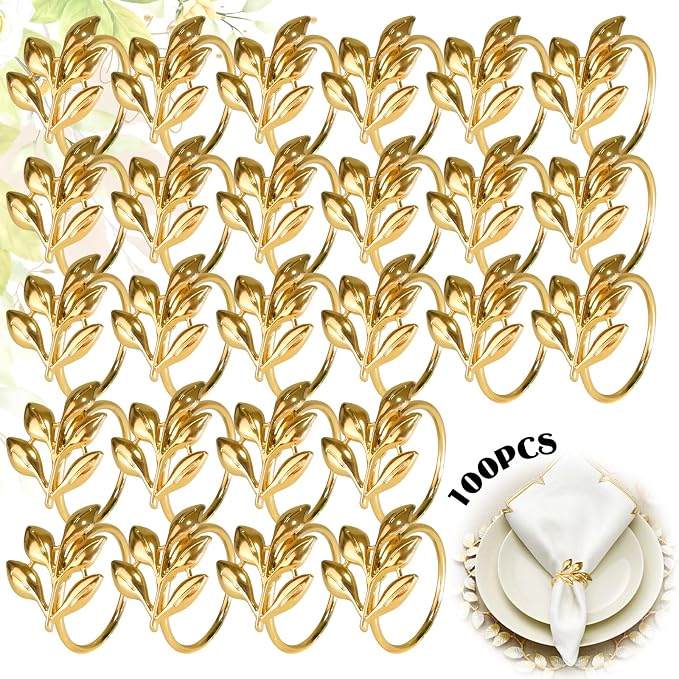 Leaf Napkin Rings Set of 100 Metal Napkin Rings Bulk Table Napkin Ring Suitable by YMGN