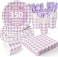 Vyntra 350 Pcs Lavender & White Checkered Gingham Paper Plates and Napkins Set by PartyTablewareSupplies