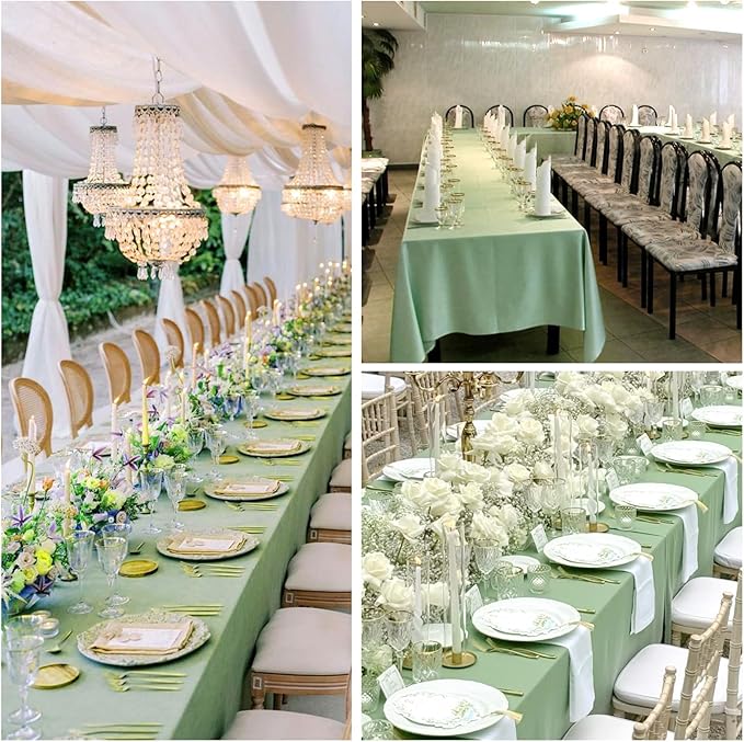 8 Pack Sage Green Tablecloth 60 x 102 Inch Rectangular Table Cloth for 6 Foot Rectangle Tables, Wrinkle Resistant Washable Polyester Fabric Table Covers for Wedding Party Banquet Buffet and Camping