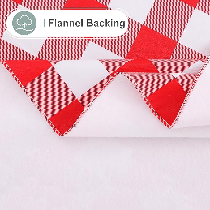 misaya Rectangle Waterproof Vinyl Table Cloth, Buffalo Flannel Backed Tablecloth, Wipeable Plastic Table Cover for Valentine's Day, Dinner, Kitchen, Outdoor (60" x 84", Red and White)