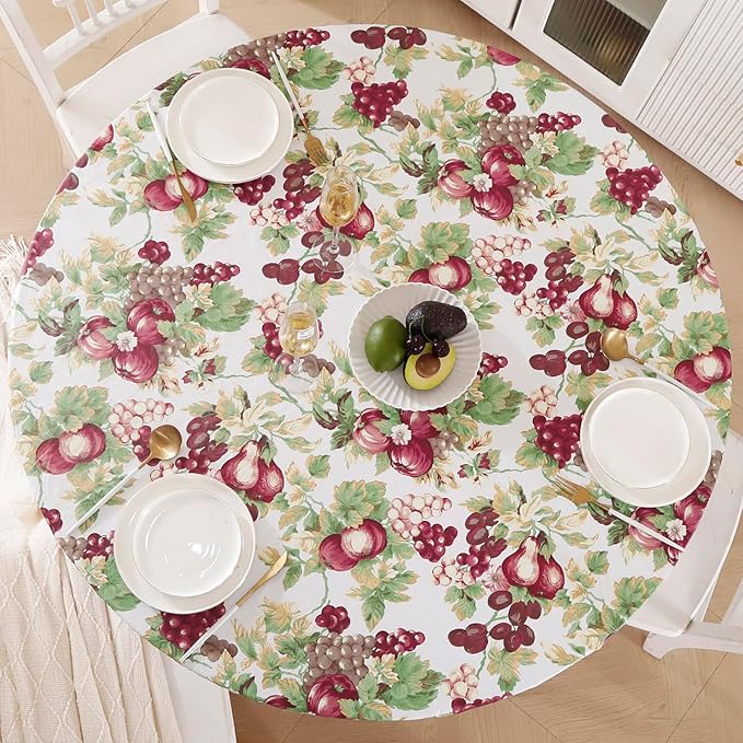 Walrus Round Vinyl Fitted Tablecloth with Flannel Backing Elastic Edge Design Table Cover Waterproof Oil-Proof PVC Table Cloth Stain-Resistant Best for 45"-56" Round
