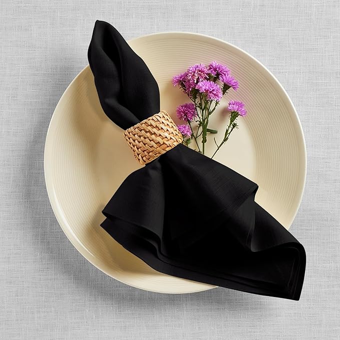 Solino Home Black Linen Napkins Set of 6-100% Pure Linen Cloth Washable Dinner Napkins 20 x 20 Inch for Winter, Easter - Fete