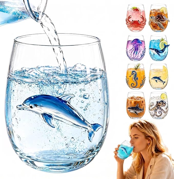 Jumping Dolphin 3D Animal Artisan Glassware, Novelty Bar Tumbler | Handcrafted by Unknown
