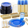Nervure 350Pcs Blue Plastic Plates, Plastic Dinnerware Set by Nervure