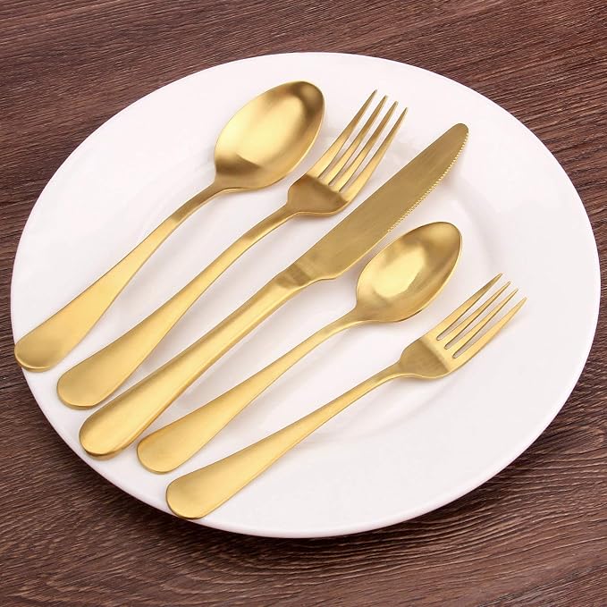 SHARECOOK Satin Finish 40-Piece Stainless Steel Flatware Set, Matte Gold - Image 6