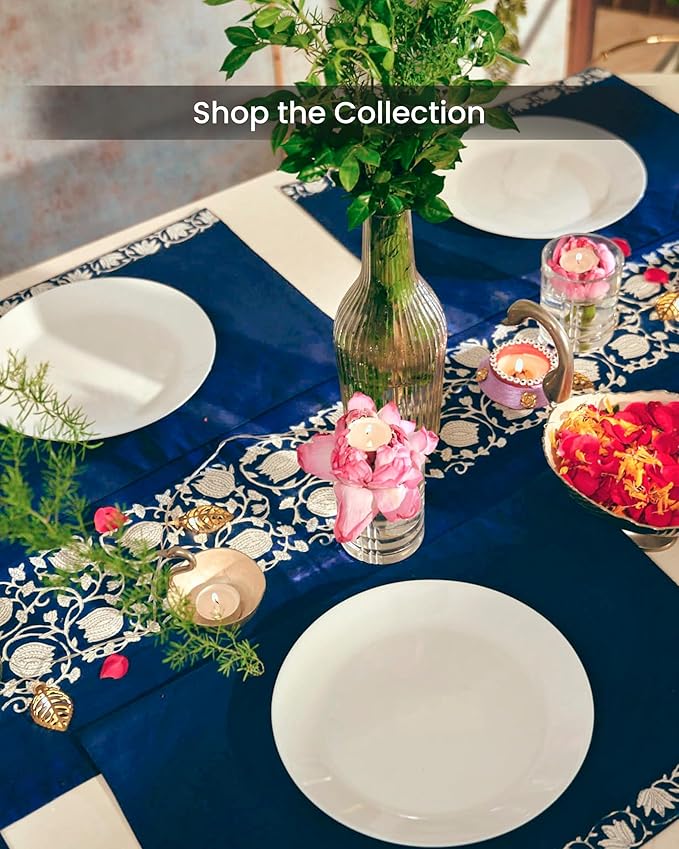 Handmade Cotton Placemats – Artisan Block-Printed Table Placemats | Soft, Washable & Timeless Dining Table Décor for Everyday Gatherings (Blue Lotus | Set of 6)