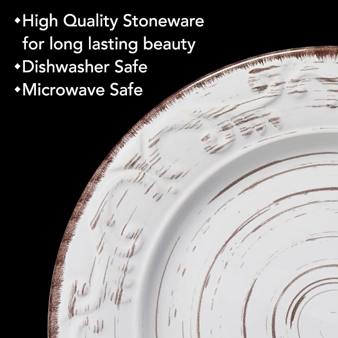 Pfaltzgraff Trellis White 16-Piece Stoneware Dinnerware Set, Service - Image 5