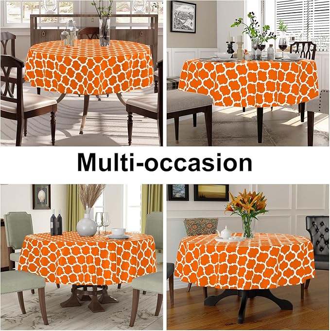 Smiry Round Plastic Table Cloth, Waterproof Vinyl Tablecloth with Flannel Backing for Round Tables, Wipeable & Spillproof for Dining, Camping, Indoor and Outdoor (60" Round, Bright Orange)