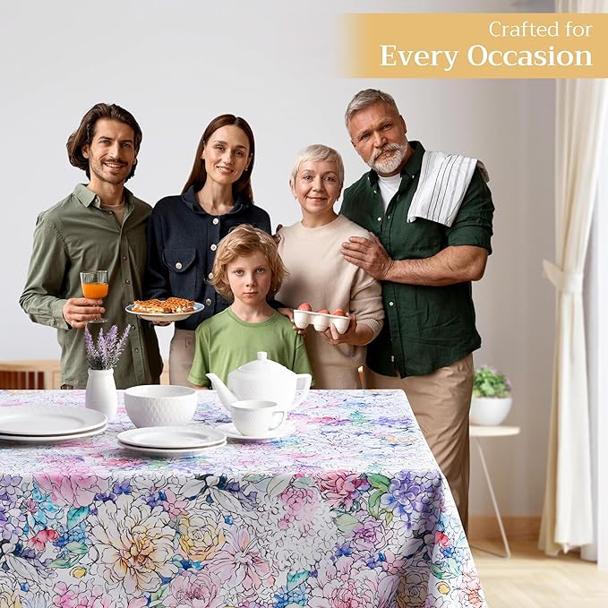 Maison d' Hermine Table Cloth Rectangle Table 100% Cotton 70 x 90 Inches Tablecloth Reusable Decorative for Dining Room Farmhouse Home Valentines Day Decorations Spring Summer - Floral Love