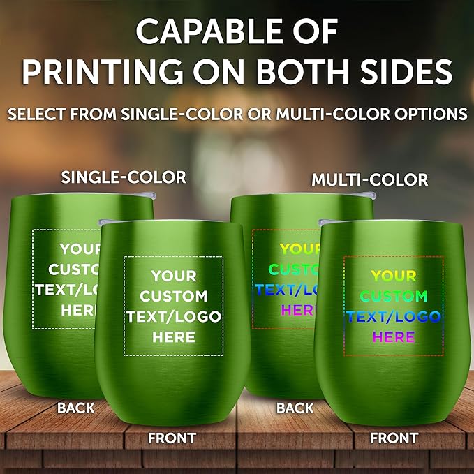 Custom Stemless Wine Glass Tumblers with Lids by Largo 11 oz. Set of 6, Personalized Bulk Pack - Perfect for Wine, Cocktails, Other Hot & Cold Beverages - Lime Green