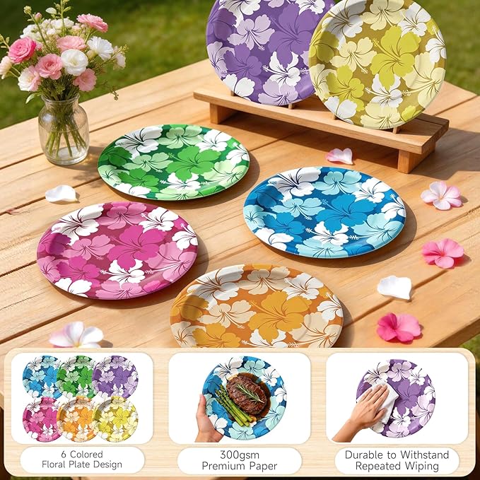 Hawaiian Luau Party Decorations, Tropical Hibiscus Tableware Set - Image 4