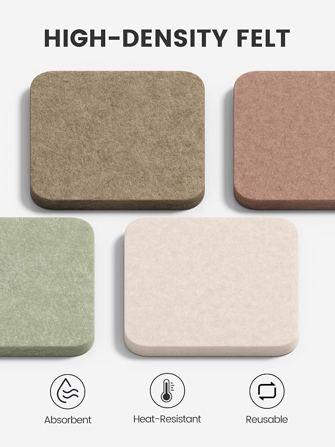 Fluxynara Felt Coasters with Holder, Boho | Square Felt Coasters, - Image 3