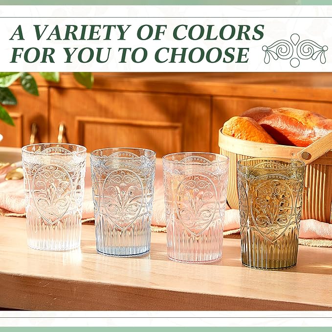 48 Pcs 16 oz Plastic Vintage Drinking Glasses Stemless Ribbed Highball Glasses - Image 6