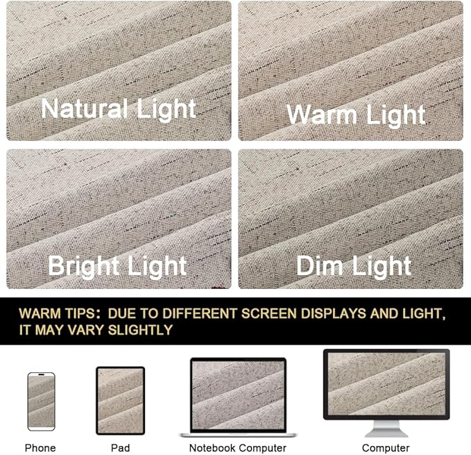 PrinceDeco Linen Texture Curtains Soild 100% Blackout Thermal Insulated with White Liner Blackout Curtains for Bedroom 64 Inches Long 2 Panels,42" Wide,64" Length Noise Reducing Curtains, Stone