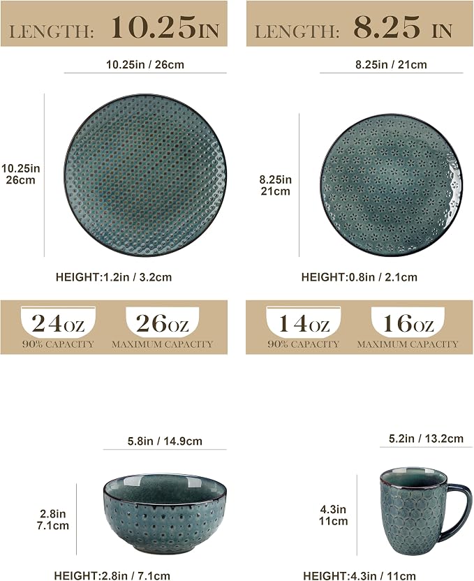 MALACASA 16 Pieces Dinnerware Sets, Farmhouse Plates and Bowls Sets, Embossed - Image 2