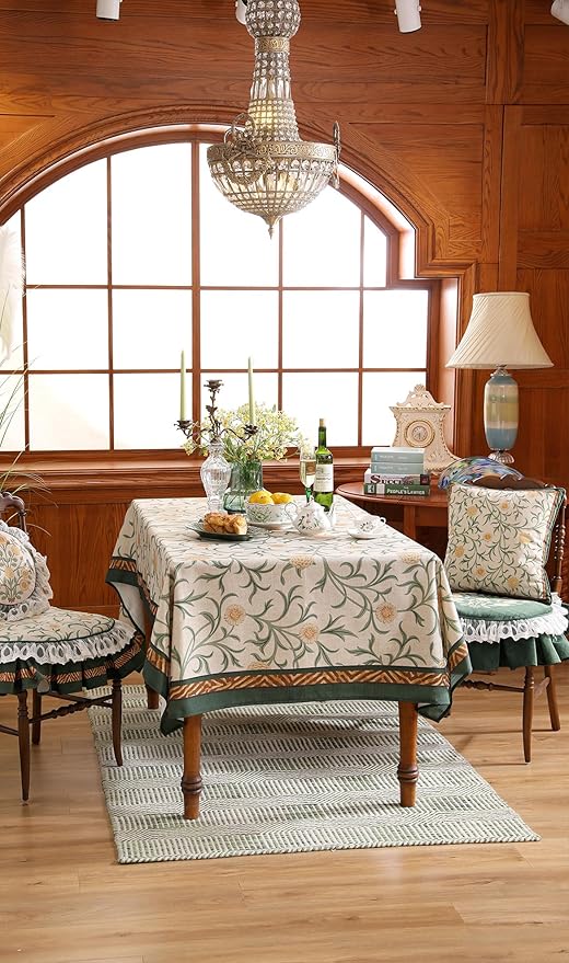 patdrea Designer French Linen Table Cloth for Rectangle Table,Vintage Fall Decorative Tablecloth,Floral Decoration Cover for Kitchen Dining Christmas,Tea Party,Thanksgiving,55"x71"-Littledaisy