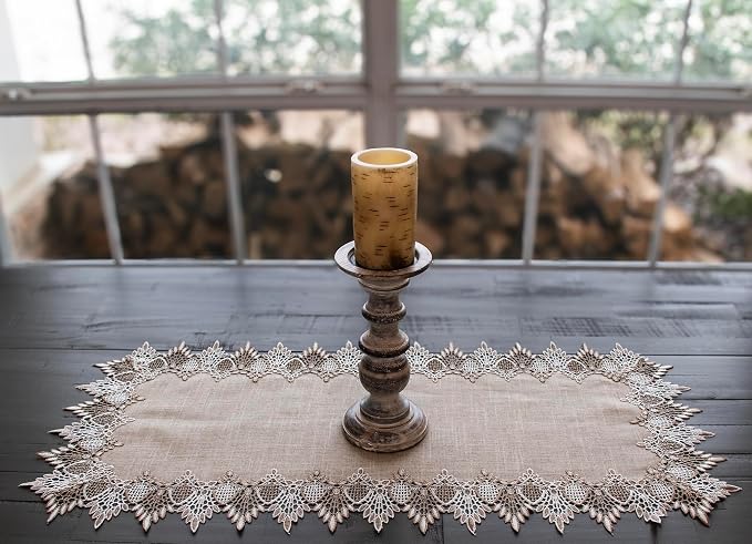 LINENS ART AND THINGS Lace Table Runner Neutral Earth Tones Dresser Scarf - Image 5