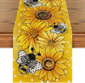 Artoid Mode Yellow Sunflower Bee Flower Polka Dot Summer Table Runner, Seasonal by ArtoidMode