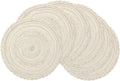 SHACOS Round Placemats Set of 6 Boho Braided Bordered Placemats 15 inch for Dining Tables Wedding Holiday Party (Ivory Bordered, 6)