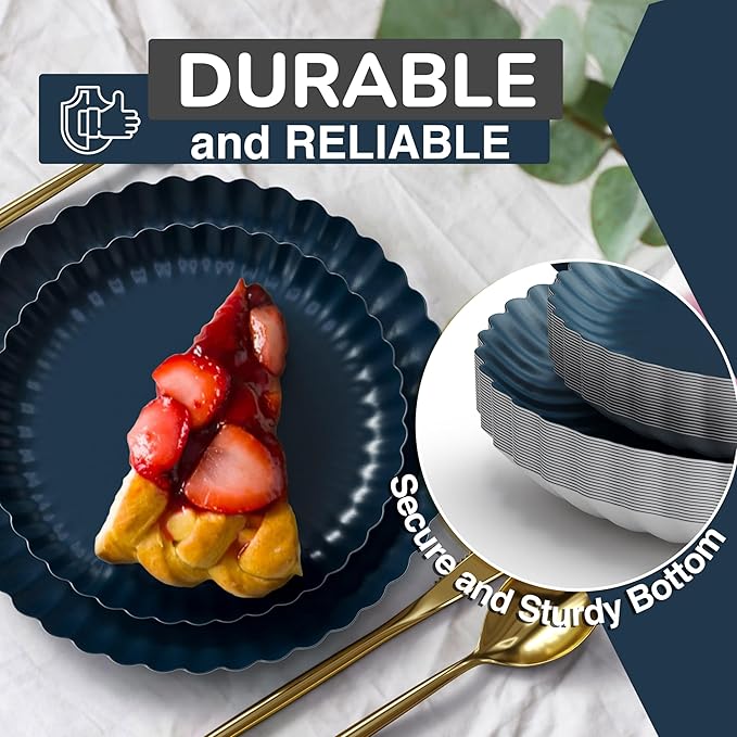 Trendables Scalloped Paper Plates 8.5 Inch & 10.5 Inch 80 Pcs Dinner Plate Set Fancy Disposable Plates for Party for 40 Guests 40 X 8 & 40 X 10 Large & Small Paper Plate Set for Parties Black Aqua