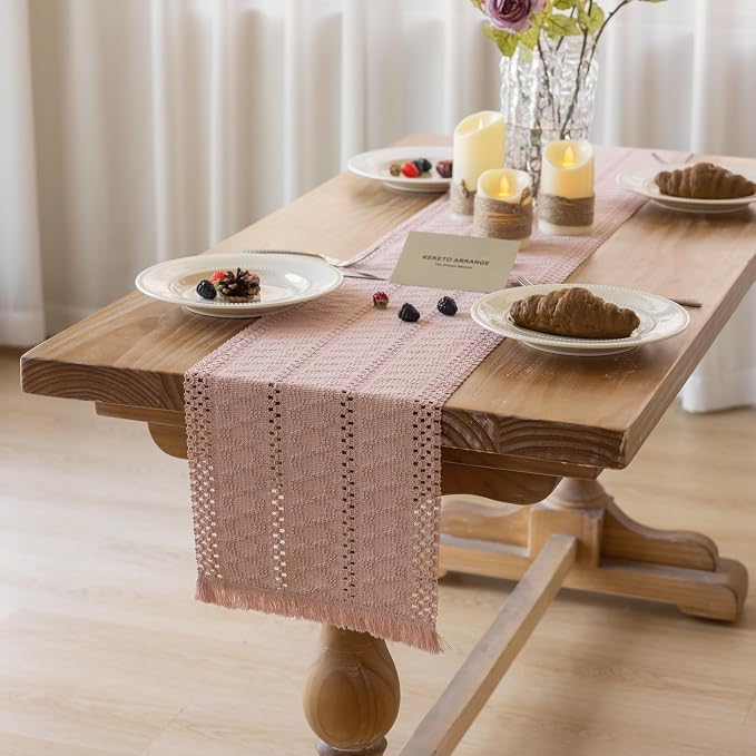 Keketoarrange Boho Macrame Table Runner 12x72 Inch | Woven Burlap Rustic Runner - Image 4