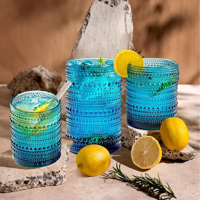 Vintage Blue Hobnail Drinking Glasses - Image 4