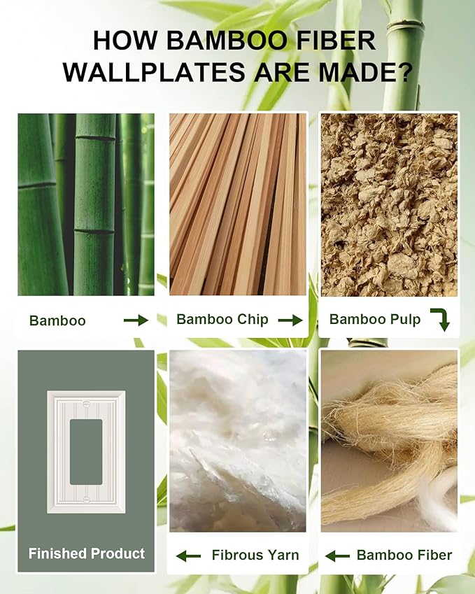 6-Pack Classic Beadboard Decorator Wall Plate Cover, Light Almond Decorative Switch Plates and Outlet Covers, Durable Natural Bamboo Fiber Wall Plates for Electrical Outlets, Receptacle, GFCI Outlet