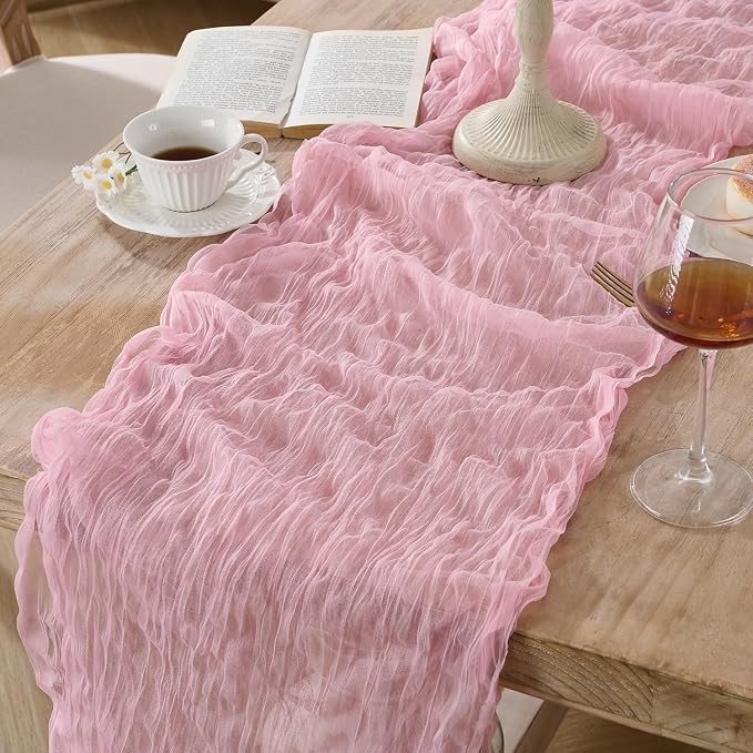 12 Pack Pink Cheesecloth Table Runners, 120 Inch 10Ft Blush Pink Gauze Table - Image 3