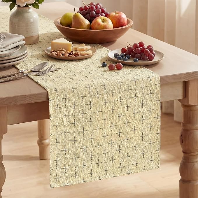 Artoid Mode Beige Cross-Star Textured Table Runner, Seasonal Waterproof Rustic by ArtoidMode