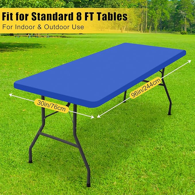 Smiry Rectangle Tablecloth, Elastic Fitted Flannel Backed Vinyl Tablecloths for 8ft Folding Tables, Waterproof Wipeable Table Covers for Indoor, Outdoor, Picnic and Camping (Blue, 30"x96")