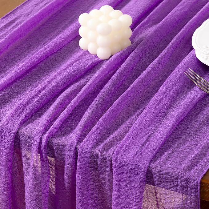 Cheesecloth Table Runner Summer Boho Wedding Shower Party Home Decor | Purple - Image 4