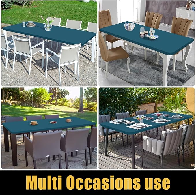 Smiry Rectangle Picnic Table Cloth, Waterproof Elastic Fitted Tablecloths for 6 Foot Tables, Washable Polyester Table Cover for Camping, Indoor and Outdoor (Peacock Blue, 30"x72")