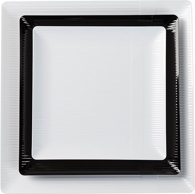 Crown Premium Heavy Duty Plastic Plates - Linear Squared (40 Pack) - Wedding China Like (6.5 Inch., White)