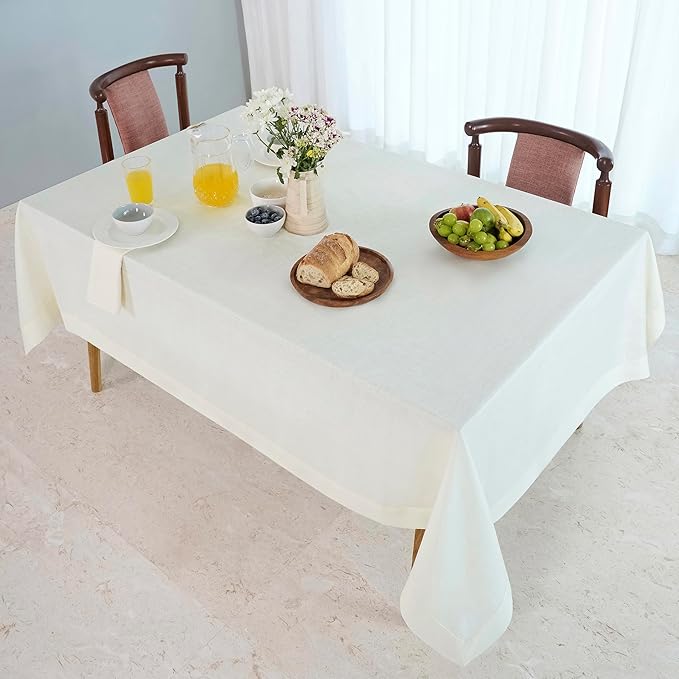 D'Moksha Homes Ivory Linen Tablecloth 60 x 144 Inch - 100% Pure Linen Table Cloth for Rectangle Tables - Machine Washable Tablecloth for Valentines, Spring, Easter