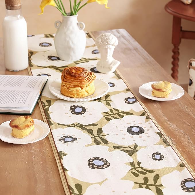 bilin gaier Designer French Linen Small Table Runner, Floral Pattern, Dining - Image 7