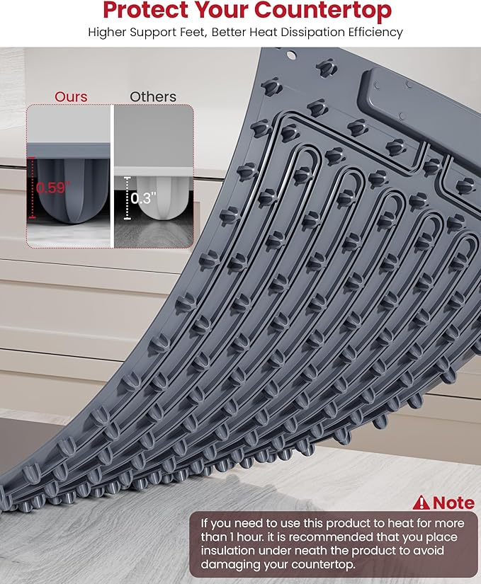 Extra Large Food Warming Mat for Countertop (XXL 36”x16”) - Full-Surface Heating Pad with 4 Temps Settings, Ideal for Buffet Party Food Warmer, Roll-Up Electric Warming Tray for All Gathering, Gray