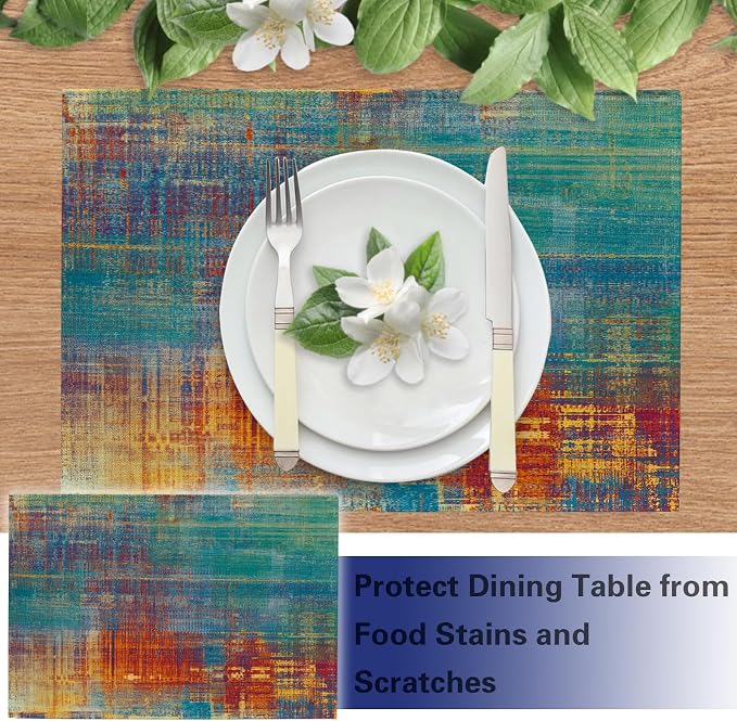 Vintage Colorful Wood Texture Placemats Set of 4 | Retro Farmhouse Abstract - Image 5